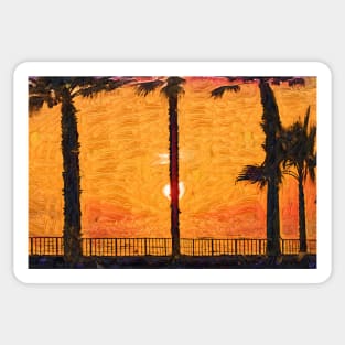 Ocean Sunset Behind A Palm Tree Sticker